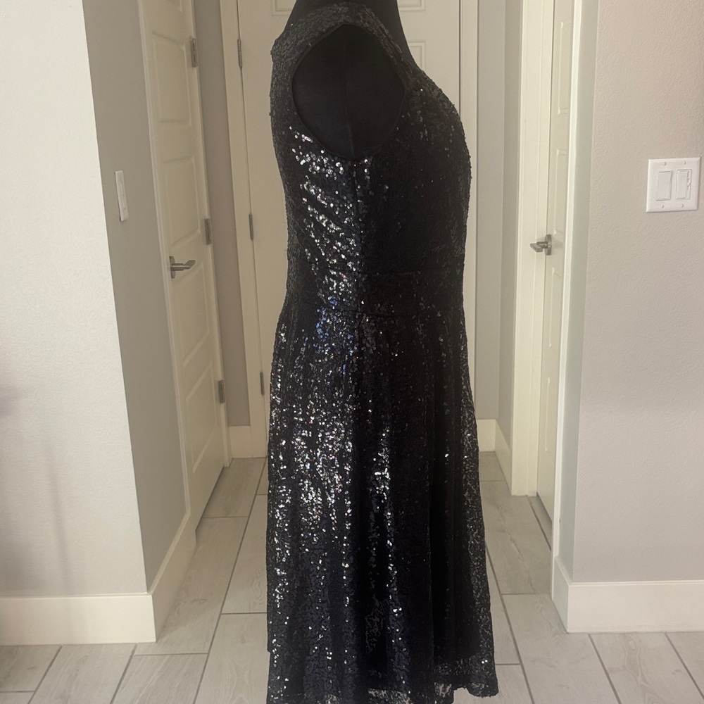Grace Karin Sleeveless Wrap V-Neck A-line Black Sparkling Sequin Dress Size M - Picture 8 of 13